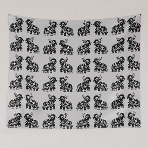 Item preview, Ornate Indian Elephant Pair Illustration designed and sold by ShreecreatE.