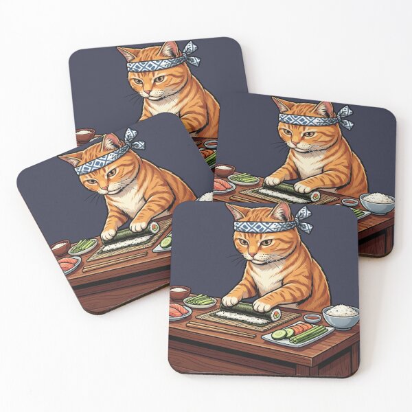 Item preview, Cute Ginger Cat Sushi Master Chef Rolling Sushi designed and sold by HappySproutArt.