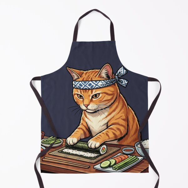 Item preview, Cute Ginger Cat Sushi Master Chef Rolling Sushi designed and sold by HappySproutArt.
