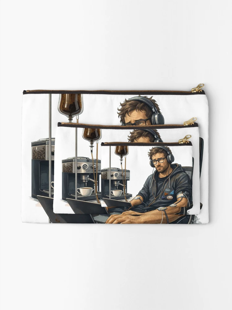 Thumbnail 2 of 4, Zipper Pouch, Coder on Life Support Setup designed and sold by RØNI AI.