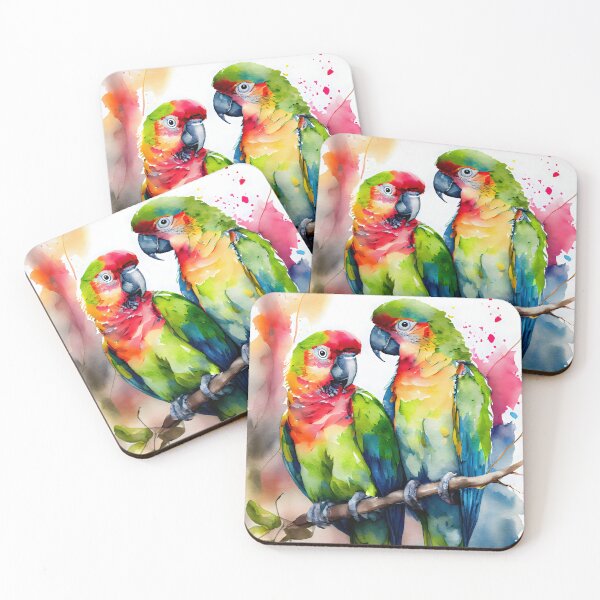 Item preview, Parrot couple Watercolor Valentine birds rainbow  designed and sold by Frollein S Berlin.