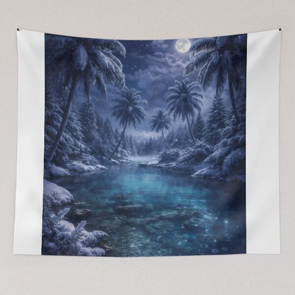 Item preview, Moonlit Winter Oasis: Snowy Palms & Crystal River Fantasy designed and sold by aminz4.