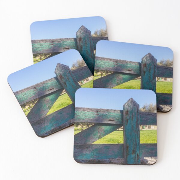Item preview, Rustic Weathered Wooden Fence With Peeling Green Paint Overlooking Sunny Rural Field designed and sold by Nmallia.
