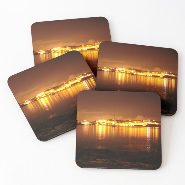 Item preview, Nighttime Harbor Cityscape With Golden Lights Reflected On Calm Waterfront designed and sold by Nmallia.