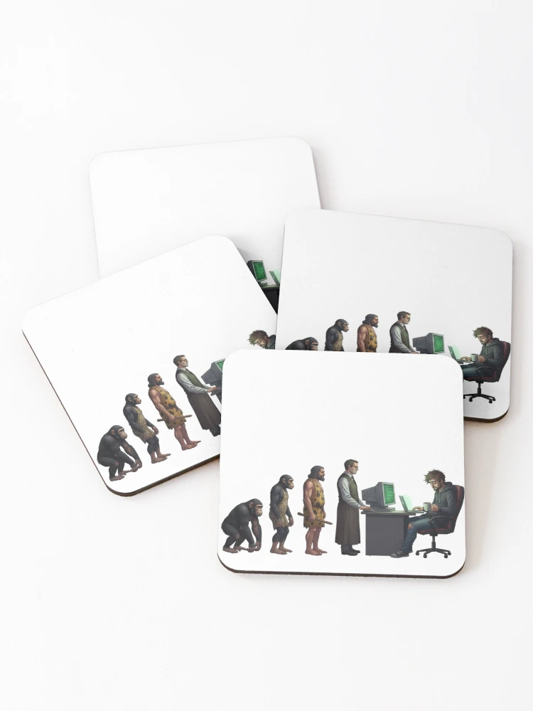 Thumbnail 1 of 5, Coasters (Set of 4), Human Evolution into Tech Support designed and sold by RØNI AI.