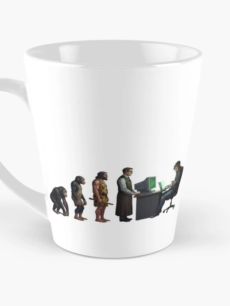 Thumbnail 3 of 4, Coffee Mug, Human Evolution into Tech Support designed and sold by RØNI AI.