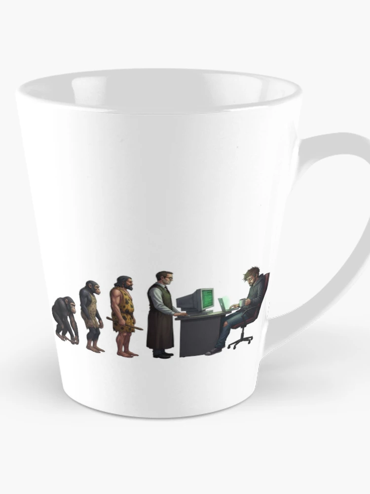 Thumbnail 1 of 4, Coffee Mug, Human Evolution into Tech Support designed and sold by RØNI AI.