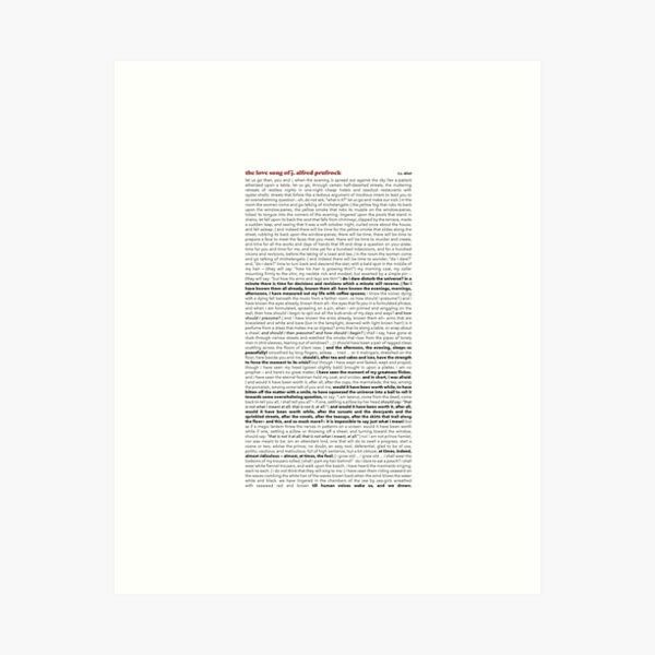 the love song of j. alfred. prufrock Art Print