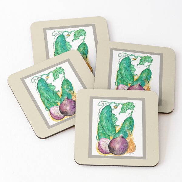 Item preview, Onions and Cukes - watercolor illustration designed and sold by Annie Mason Art.