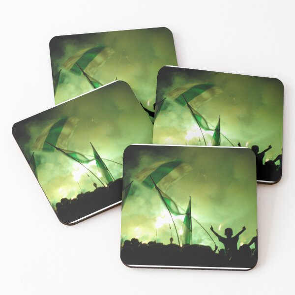 Item preview, Nighttime Celebration With Green Smoke, Flags and Silhouetted Fans Cheering in Crowd designed and sold by Nmallia.