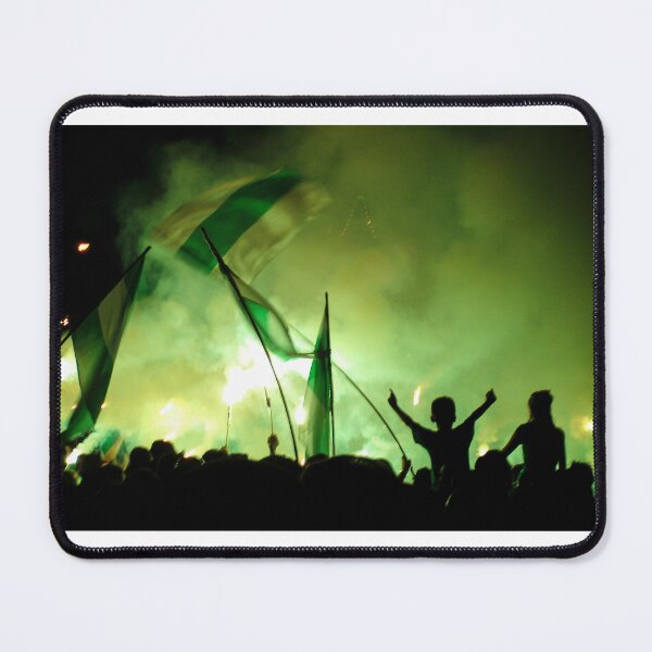 Item preview, Nighttime Celebration With Green Smoke, Flags and Silhouetted Fans Cheering in Crowd designed and sold by Nmallia.
