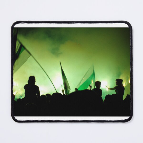 Item preview, Nighttime Celebration With Green Smoke, Flags and Silhouetted Fans Cheering in Crowd designed and sold by Nmallia.