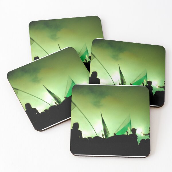 Item preview, Nighttime Celebration With Green Smoke, Flags and Silhouetted Fans Cheering in Crowd designed and sold by Nmallia.