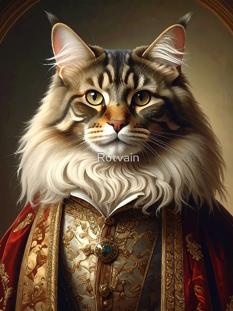 Thumbnail 3 of 3, Scarf, Royal Maine Coon Renaissance Portrait designed and sold by Rutvain.