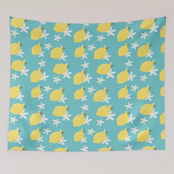 Item preview, Lemon Flowers on Aqua Blue designed and sold by Kimberly Rodriguez.
