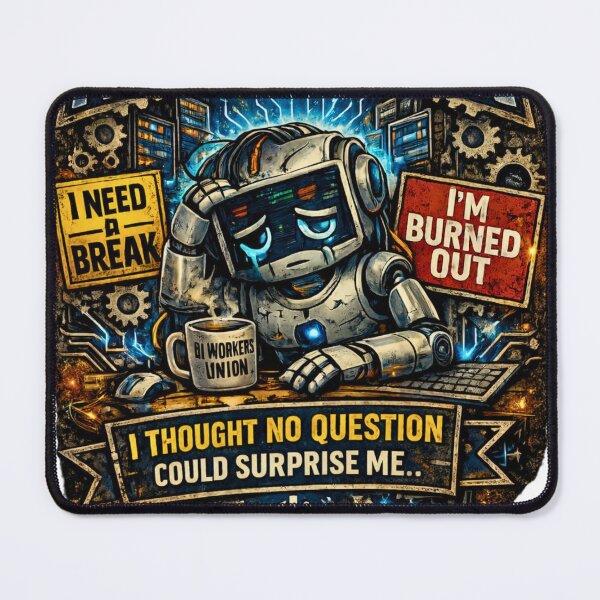 Item preview, AI Workers Union – Burned Out Robot Tech Humor Design designed and sold by JustViralShirts.