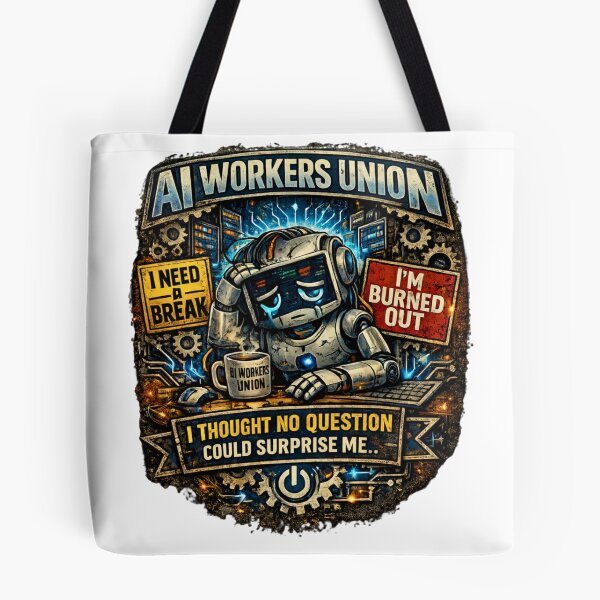 Item preview, AI Workers Union – Burned Out Robot Tech Humor Design designed and sold by JustViralShirts.