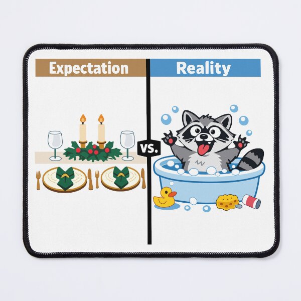 Item preview, Expectation vs Reality Holiday Dinner Raccoon Meme designed and sold by FunFitLife Studio.