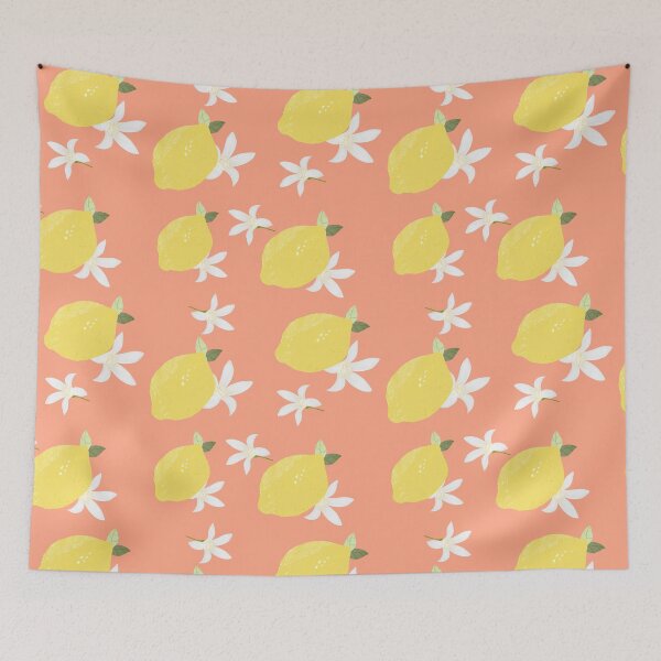 Item preview, Yellow Lemon White Blossoms on Peachy Pink designed and sold by Kimberly Rodriguez.