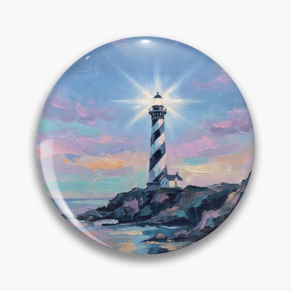 Item preview, Pastel Lighthouse Oil Painting at Sunset Coastal Seascape Wall Art designed and sold by matchakpop.