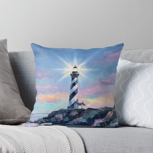 Item preview, Pastel Lighthouse Oil Painting at Sunset Coastal Seascape Wall Art designed and sold by matchakpop.