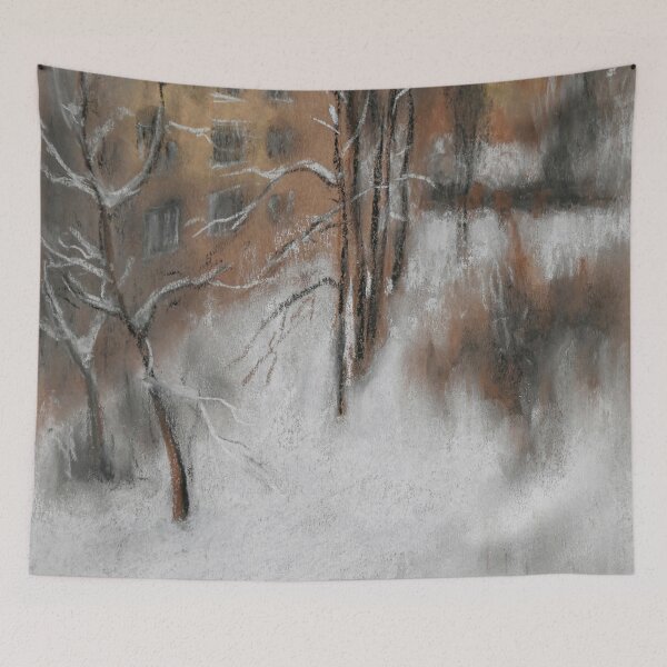 Item preview, Snowfall in the Quiet Courtyard designed and sold by LukianArtPrint.