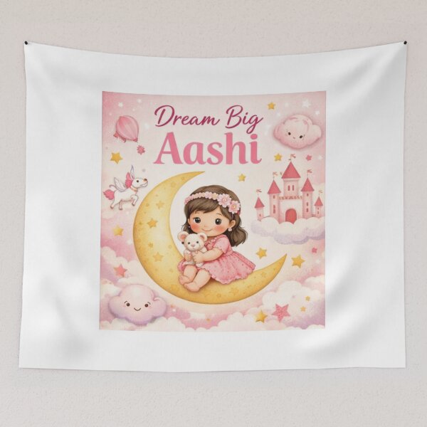 Item preview, Personalized Baby Girl Nursery Wall Art – Dream Big Custom Name Print – Pink Princess Moon Decor designed and sold by ArtByKapil.