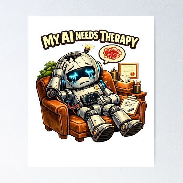 Item preview, My AI Needs Therapy – Funny Tech Humor Robot Design designed and sold by JustViralShirts.