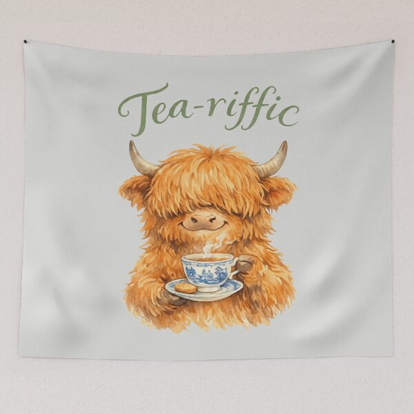 Item preview, Tea-riffic - Highland Cow Tea Pun designed and sold by DigitalGlade.