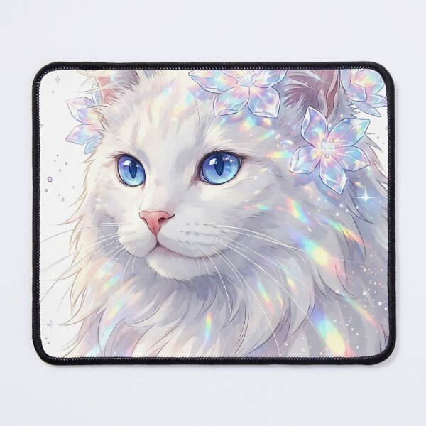 Item preview, Magical Holographic White Cat With Crystal Flowers designed and sold by DigitalAnnaBanana.