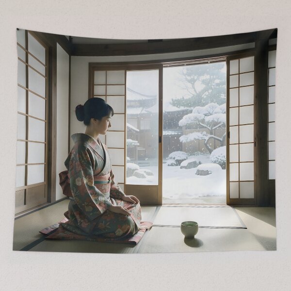 Item preview, Zen Japanese Scene – Timeless Winter Serenity designed and sold by Schoenenwald - Illustrations Uniques et Originales.