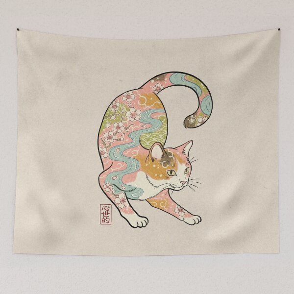 Item preview, Floral river cat designed and sold by Syntetyc.