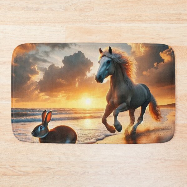 Item preview, Horse and rabbit running on the beach at sunset designed and sold by Dogandesighn.