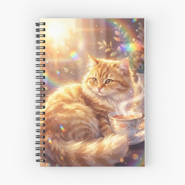 Item preview, Cozy Ginger Cat With Teacup Magical Rainbow Light designed and sold by DigitalAnnaBanana.