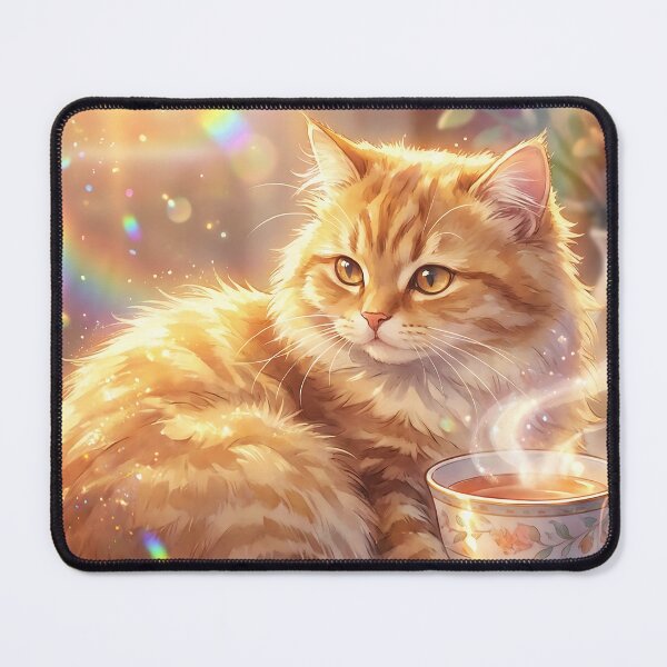 Item preview, Cozy Ginger Cat With Teacup Magical Rainbow Light designed and sold by DigitalAnnaBanana.