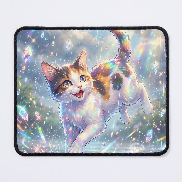 Item preview, Cute Calico Cat Playing In Rainbow Prism Rain designed and sold by DigitalAnnaBanana.