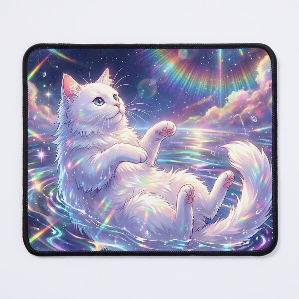 Item preview, Ethereal White Cat Floating In Cosmic Rainbow Galaxy designed and sold by DigitalAnnaBanana.