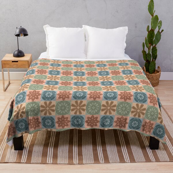 Item preview, Woodblock Stamped Flower Quilt - Checkers  designed and sold by FoxfireAndCo.
