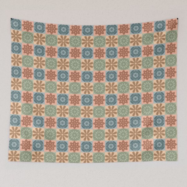 Item preview, Woodblock Stamped Flower Quilt - Checkers  designed and sold by FoxfireAndCo.