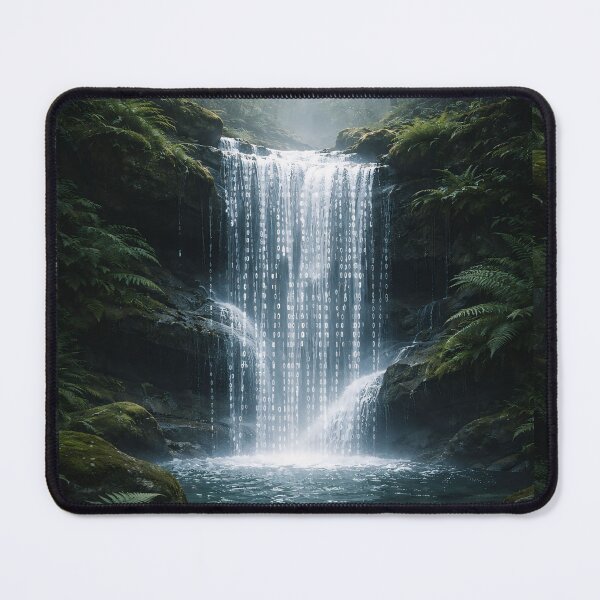 Item preview, Binary Code Forest Waterfall - Surreal Tech Nature Wall Art designed and sold by LuxeBuzz.
