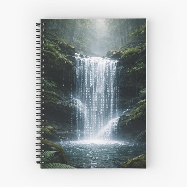 Item preview, Binary Code Forest Waterfall - Surreal Tech Nature Wall Art designed and sold by LuxeBuzz.