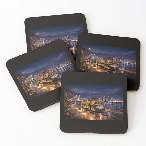 Item preview, San Diego Transit (MTS) Historic trolley and San Diego skyline at night. designed and sold by StopRequest.