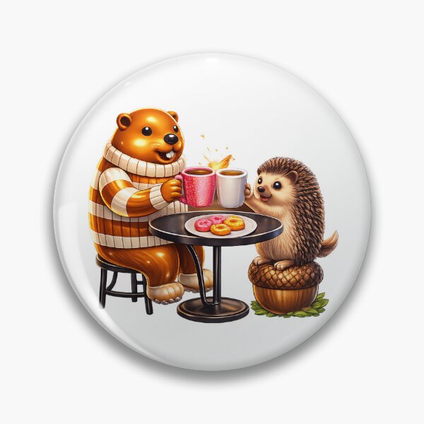 Item preview, Cute Beaver and Hedgehog Having Coffee and Donuts Illustration designed and sold by PopCultureArtShop.