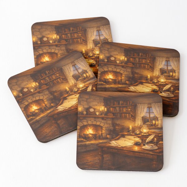 Item preview, Cottage Fireplace Writing Nook – Candlelit Letters Victorian Cottagecore Art designed and sold by ArtFreshStudio.