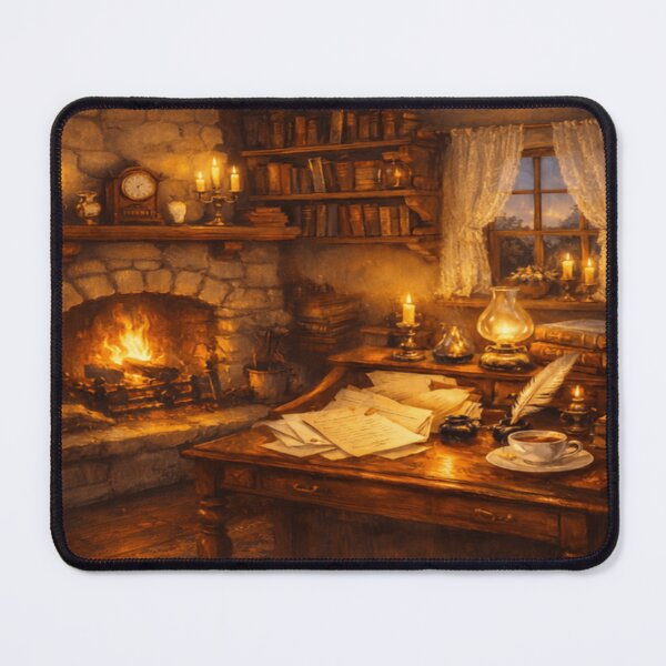 Item preview, Cottage Fireplace Writing Nook – Candlelit Letters Victorian Cottagecore Art designed and sold by ArtFreshStudio.