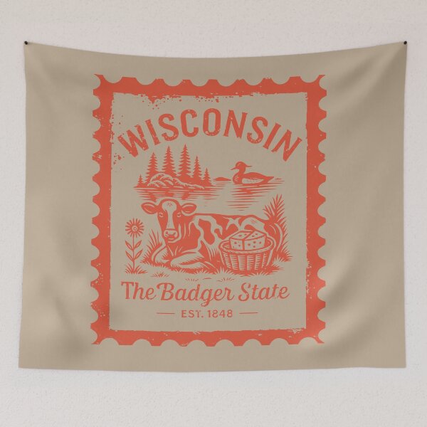 Item preview, Vintage postage stamp art of Wisconsin designed and sold by Alexaltay.