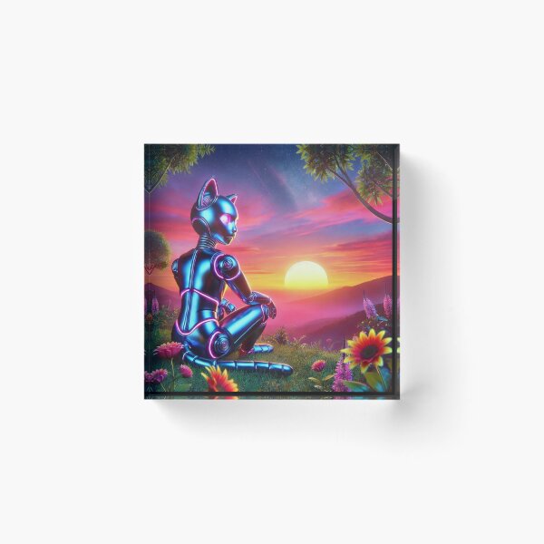 Item preview, Cyber Cat at Sunset – Futuristic Nature Scene designed and sold by Dogandesighn.