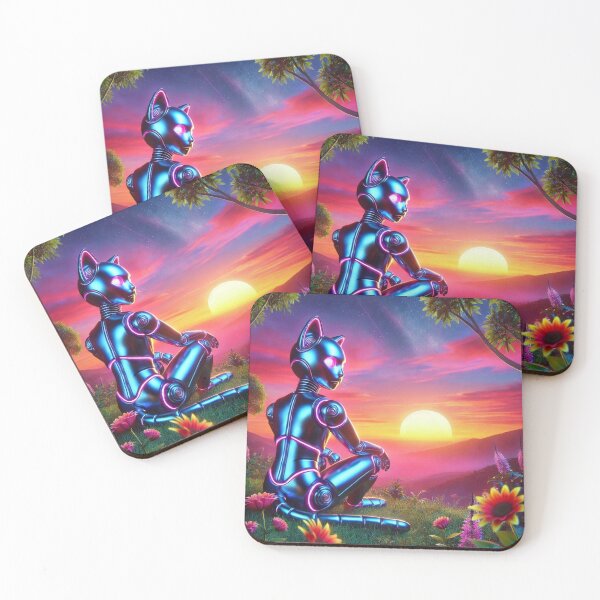 Item preview, Cyber Cat at Sunset – Futuristic Nature Scene designed and sold by Dogandesighn.