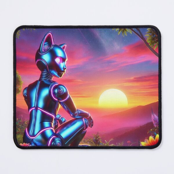 Item preview, Cyber Cat at Sunset – Futuristic Nature Scene designed and sold by Dogandesighn.