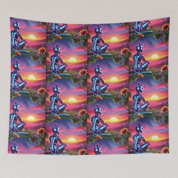 Item preview, Cyber Cat at Sunset – Futuristic Nature Scene designed and sold by Dogandesighn.